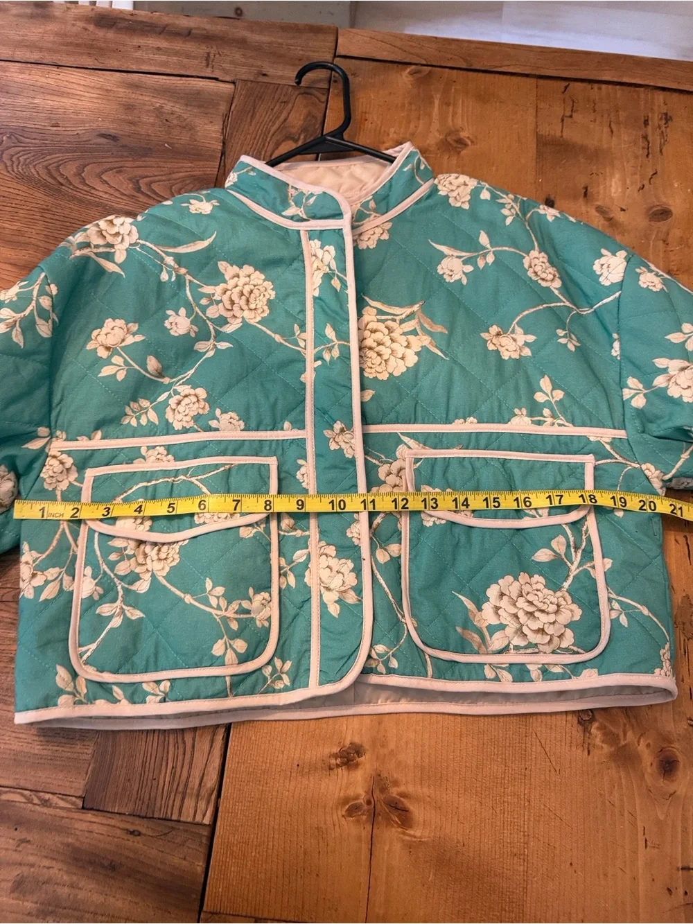 Seven for All Mankind  Floral Cropped Jacket in Teal and Cream size Med NWOT